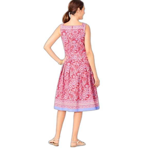 Talbots Medallion Fit & Flare Midi Dress Women's Size 10 Red & Blue Paisley - Picture 2 of 12